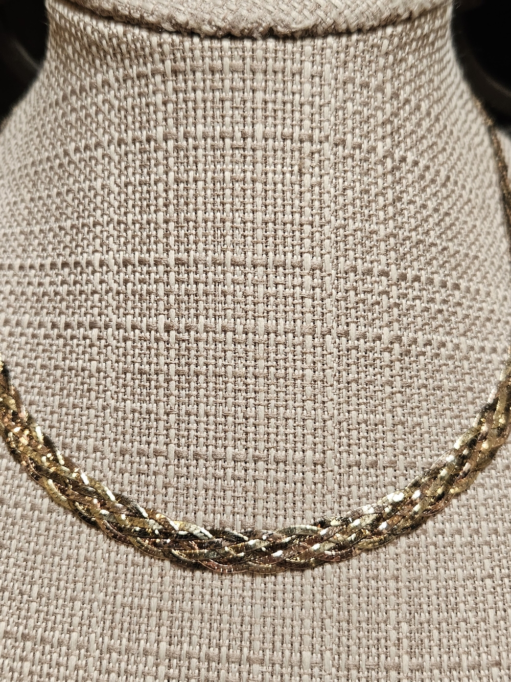 Vintage ITALIAN YELLOW and ROSE gold Braided Women's 925 Necklace 16 Inches